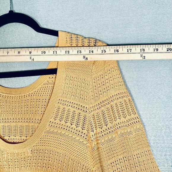 MNG Mango Crochet Top Womens S Mustard Yellow Knit Blouse Cottage - Picture 7 of 11